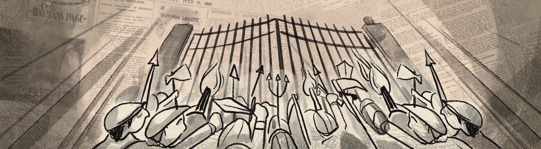 Emily Rice — the strike crowd storming the gates, pitchforks raised