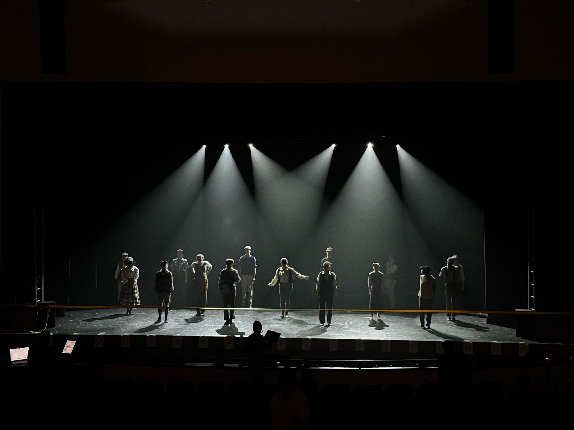 Newsies — full stage with hand-drawn scenery on the LED wall